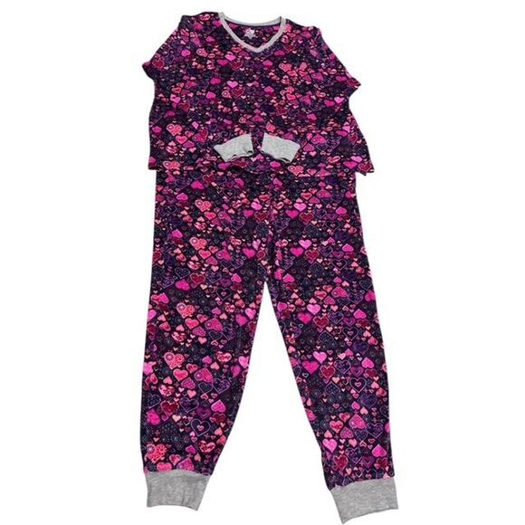 Cuddl Duds Pajamas XXL Women 2 Piece Navy Blue Pink Hearts Soft Fleece Flannel - Picture 1 of 8
